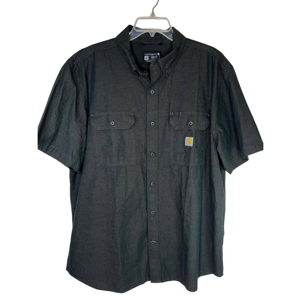 Carhartt men's button down loose fit 100% cotton shirt, black, EUC